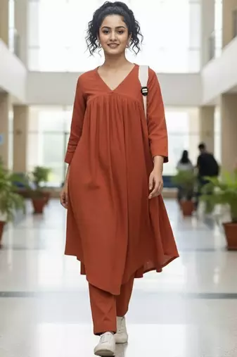 Women Empire Silk Crepe Kurta with Trousers