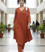 Women Empire Silk Crepe Kurta with Trousers