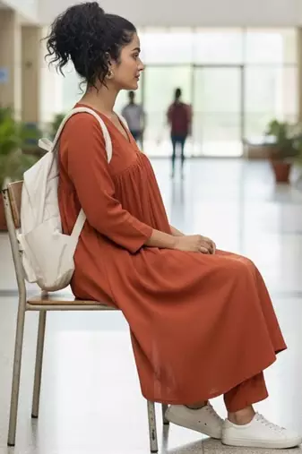 Women Empire Silk Crepe Kurta with Trousers