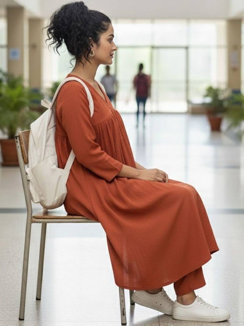 Women Empire Silk Crepe Kurta with Trousers