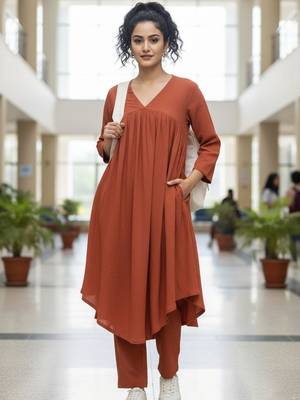Women Empire Silk Crepe Kurta with Trousers 4