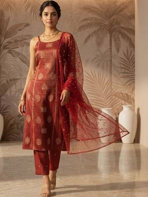 Women Ethnic Motifs Printed Regular Kurta with Trousers & With Dupatta 1