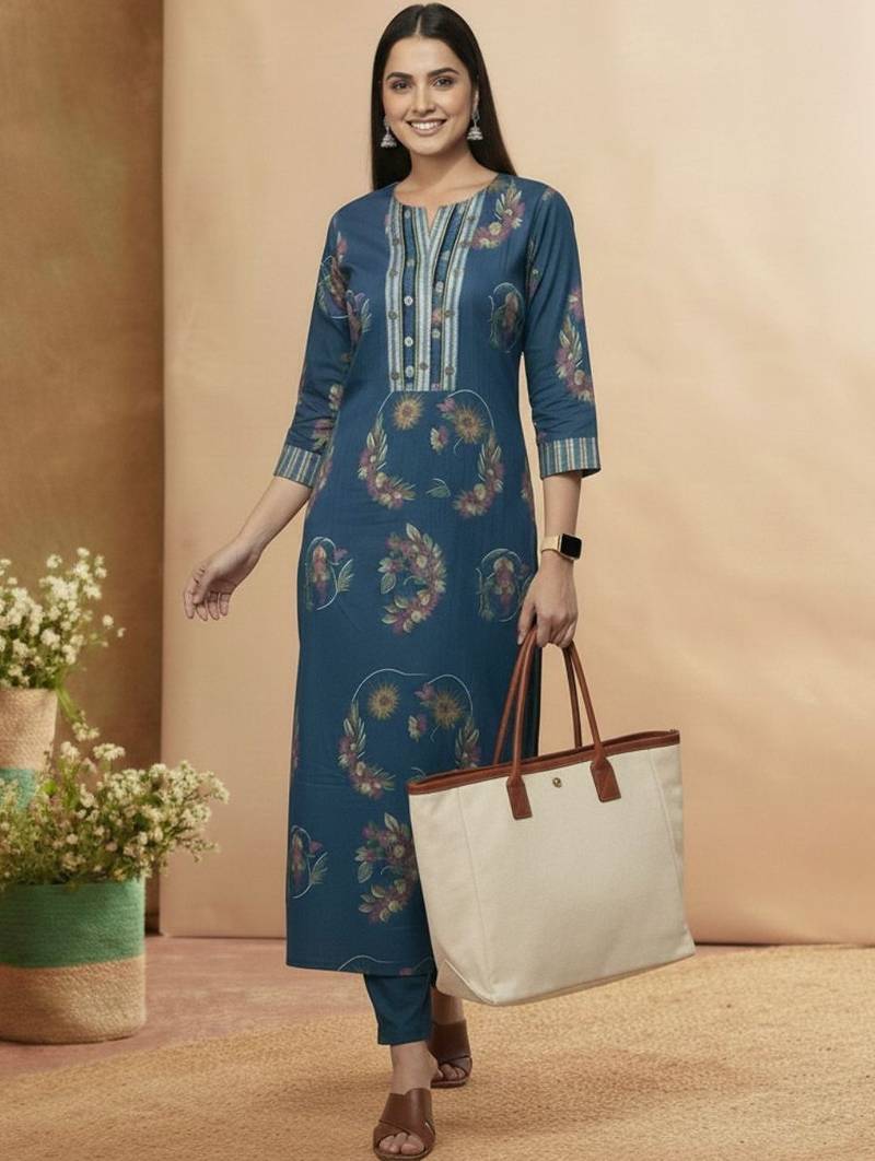 Women Floral Printed Regular Kurta with Trousers & With Dupatta