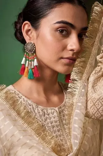 Women Ethnic Motifs Embroidered Regular Thread Work Kurta with Trousers & With Dupatta