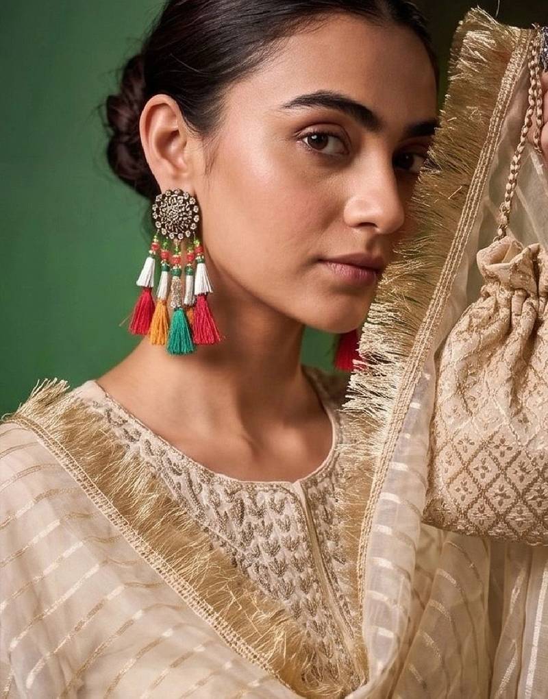 Women Ethnic Motifs Embroidered Regular Thread Work Kurta with Trousers & With Dupatta