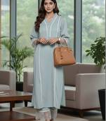 Women Regular Thread Work Silk Crepe Kurta with Trousers