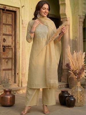 Women Yoke Design Regular Kurta with Trousers & With Dupatta 1