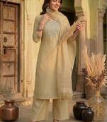 Women Yoke Design Regular Kurta with Trousers & With Dupatta