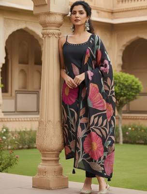 Women Floral Printed Regular Beads and Stones Kurta with Trousers & With Dupatta 1