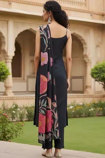 Women Floral Printed Regular Beads and Stones Kurta with Trousers & With Dupatta