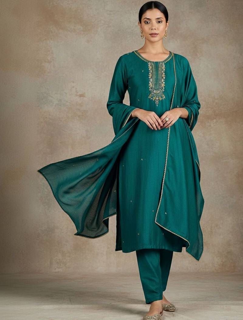 Women Ethnic Motifs Embroidered Regular Thread Work Kurta with Trousers & With Dupatta