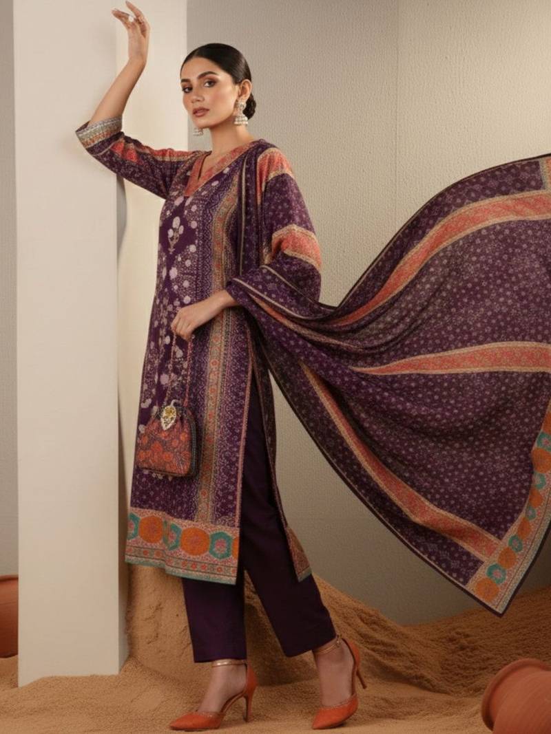 Women Ethnic Motifs Printed Regular Chanderi Silk Kurta with Trousers & With Dupatta
