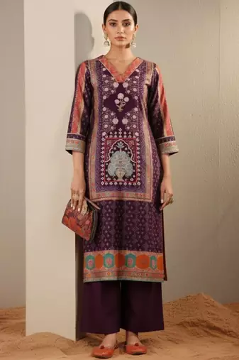 Women Ethnic Motifs Printed Regular Chanderi Silk Kurta with Trousers & With Dupatta