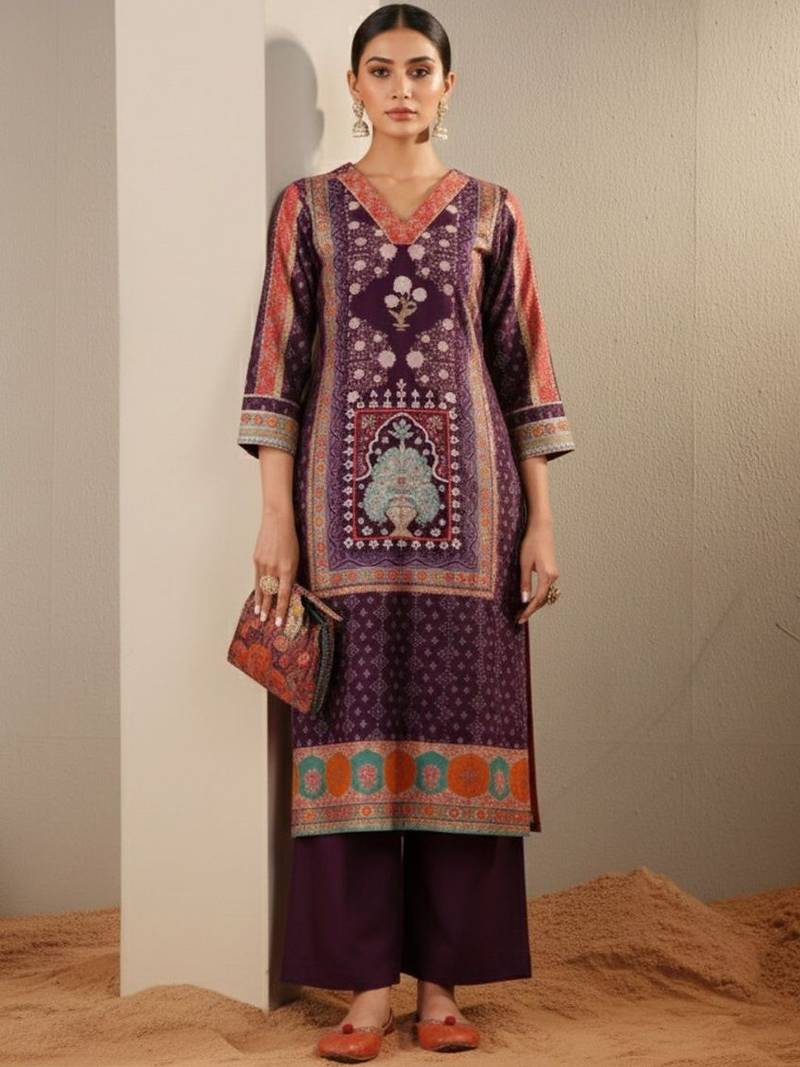 Women Ethnic Motifs Printed Regular Chanderi Silk Kurta with Trousers & With Dupatta