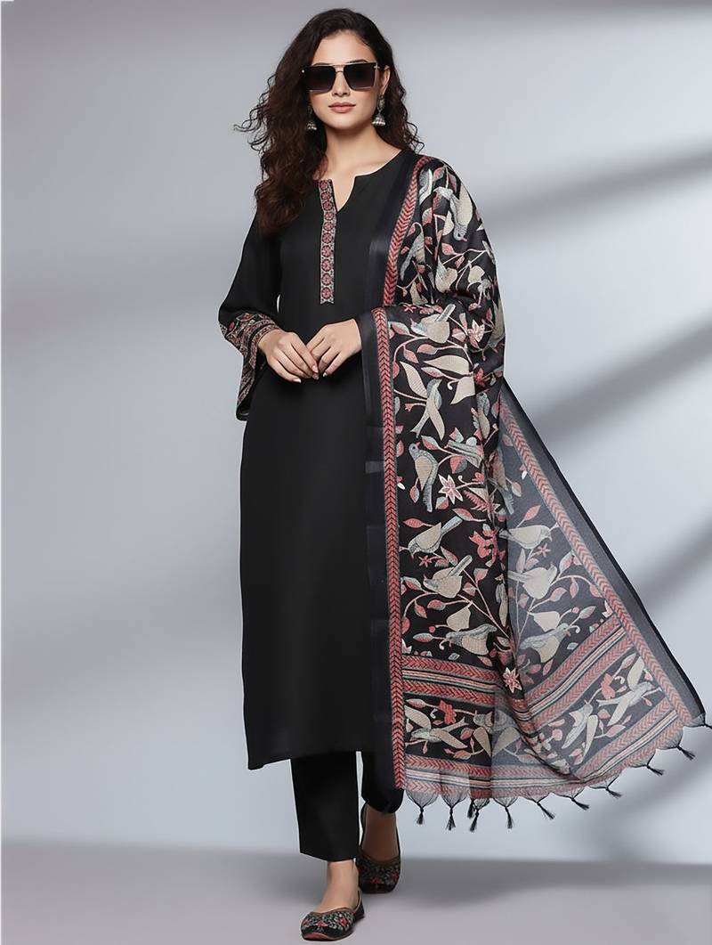Women Ethnic Motifs Embroidered Regular Thread Work Kurta with Trousers & With Dupatta
