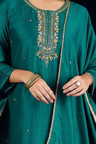 Women Embroidered Regular Beads and Stones Kurta with Trousers & Dupatta