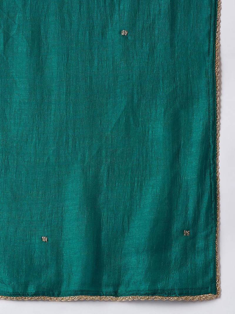 Women Embroidered Regular Beads and Stones Kurta with Trousers & Dupatta