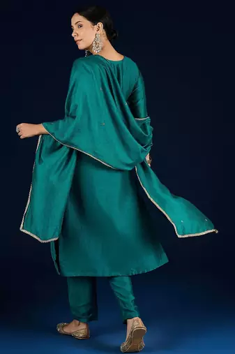 Women Embroidered Regular Beads and Stones Kurta with Trousers & Dupatta