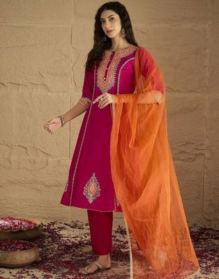 Women Yoke Design Regular Kurta with Trousers & Dupatta 5