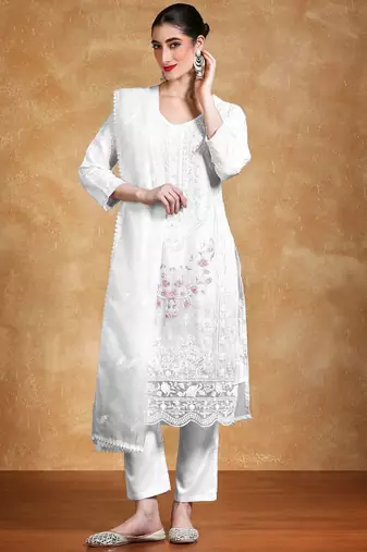 Women Embroidered Regular Sequinned Kurta with Trousers & Dupatta Kurta Sets