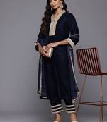 Zari & Sequin Embroidered Winter Velvet Kurta with Trousers & Dupatta