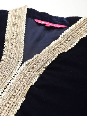 Zari & Sequin Embroidered Winter Velvet Kurta with Trousers & Dupatta 2