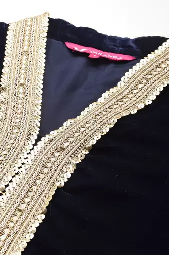 Zari & Sequin Embroidered Winter Velvet Kurta with Trousers & Dupatta