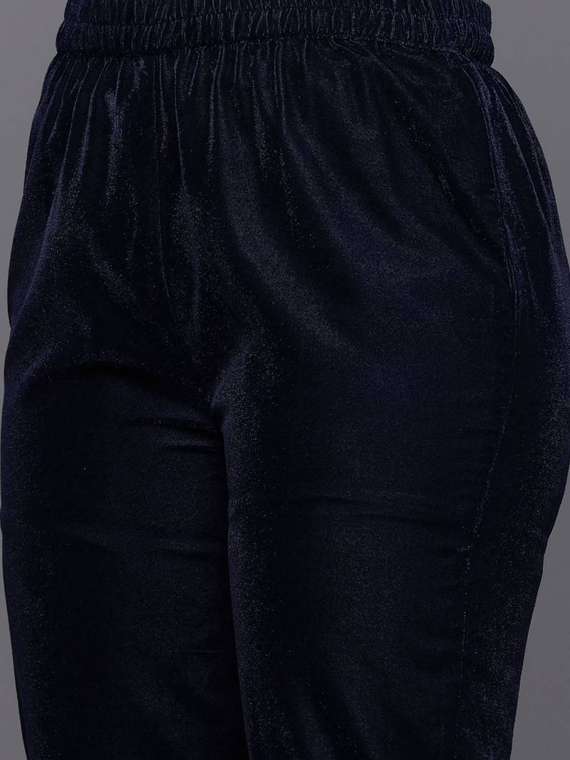 Zari & Sequin Embroidered Winter Velvet Kurta with Trousers & Dupatta