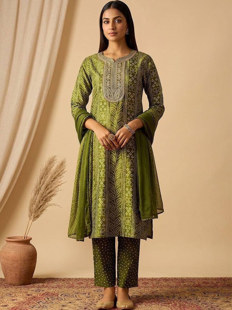 Women Ethnic Motifs Printed Regular Thread Work Kurta with Trousers & With Dupatta