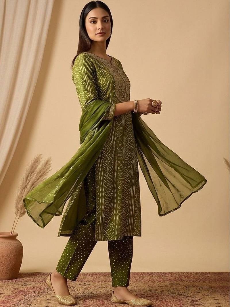 Women Ethnic Motifs Printed Regular Thread Work Kurta with Trousers & With Dupatta