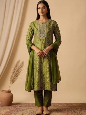 Women Ethnic Motifs Printed Regular Thread Work Kurta with Trousers & With Dupatta 7
