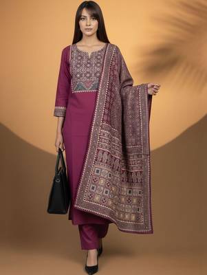 Women Ethnic Motifs Embroidered Regular Thread Work Kurta with Trousers & With Dupatta 1