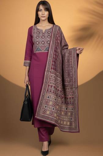 Women Ethnic Motifs Embroidered Regular Thread Work Kurta with Trousers & With Dupatta