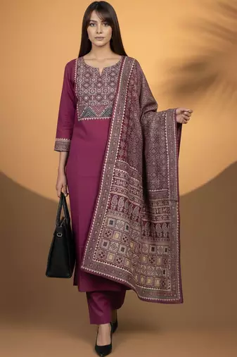 Women Ethnic Motifs Embroidered Regular Thread Work Kurta with Trousers & With Dupatta