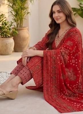 Women Ethnic Motifs Printed Regular Thread Work Kurta with Trousers & With Dupatta 3