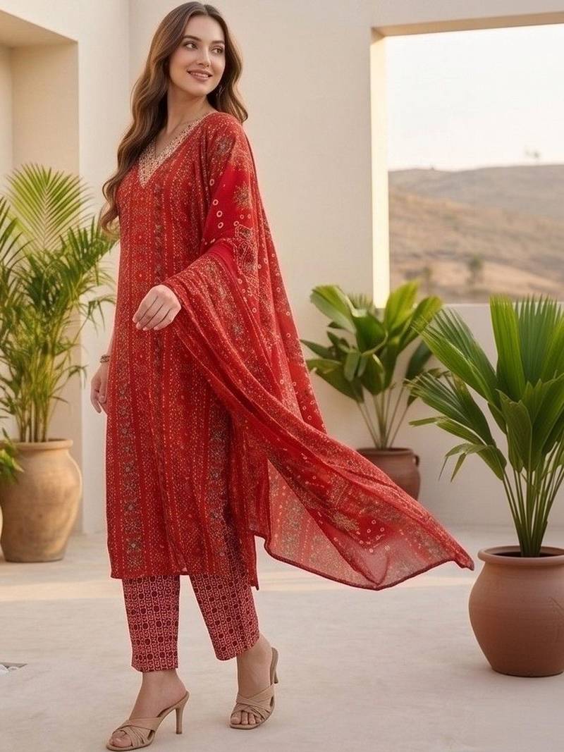 Women Ethnic Motifs Printed Regular Thread Work Kurta with Trousers & With Dupatta