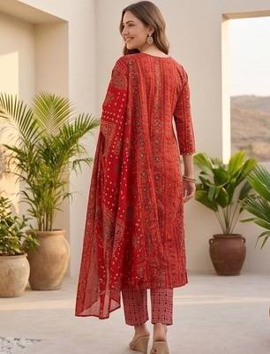 Women Ethnic Motifs Printed Regular Thread Work Kurta with Trousers & With Dupatta 5
