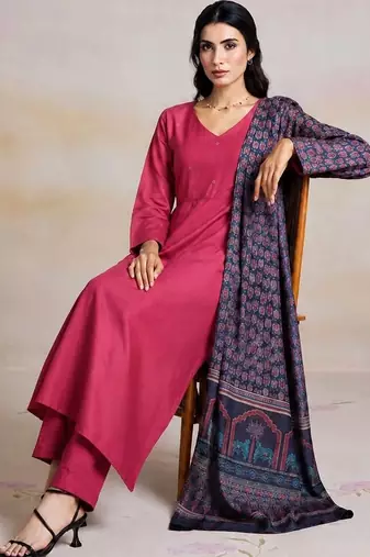 Women Ethnic Motifs Regular Thread Work Kurta with Trousers & With Dupatta
