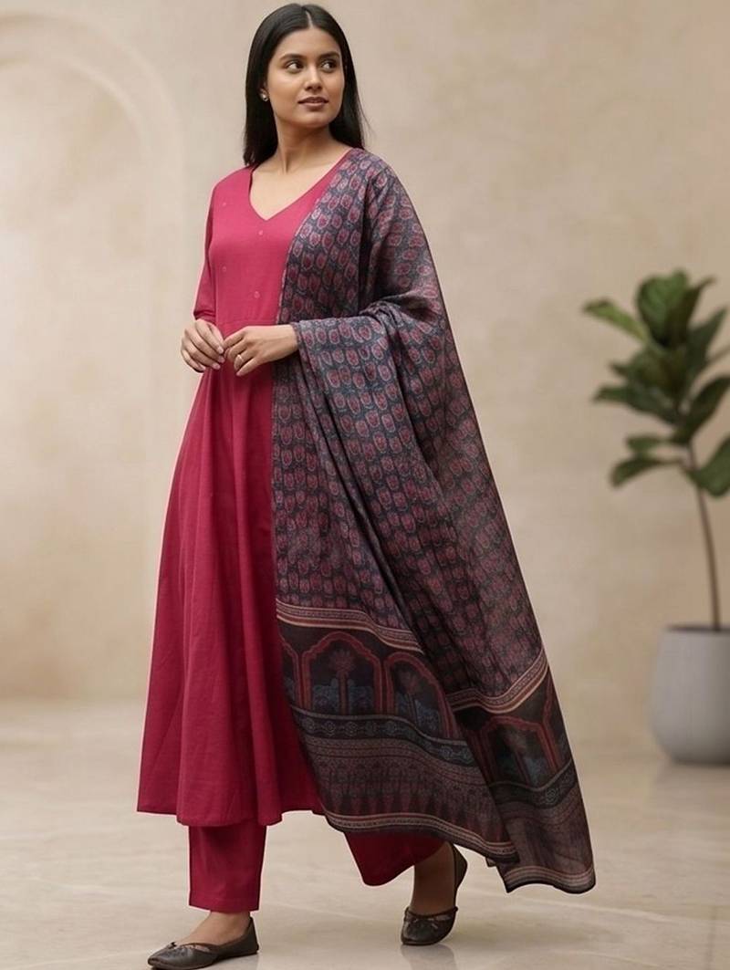 Women Ethnic Motifs Regular Thread Work Kurta with Trousers & With Dupatta