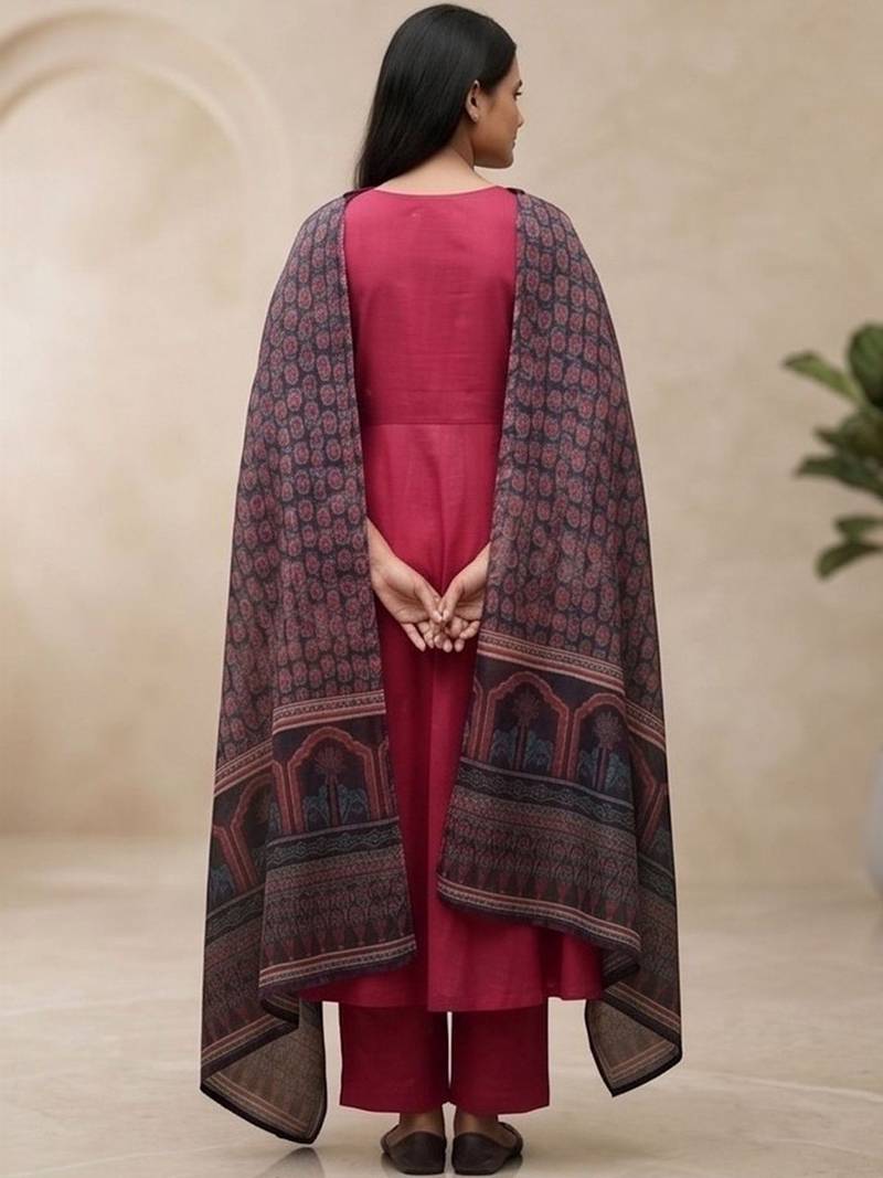 Women Ethnic Motifs Regular Thread Work Kurta with Trousers & With Dupatta