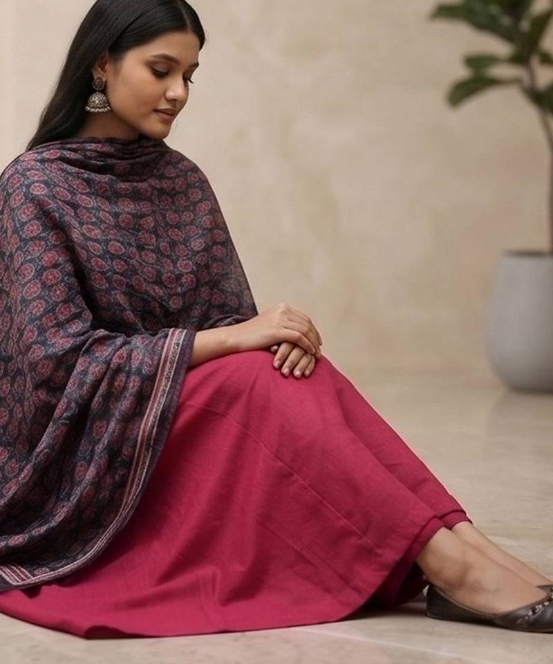 Women Ethnic Motifs Regular Thread Work Kurta with Trousers & With Dupatta