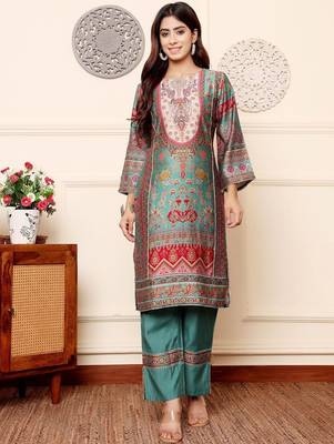 Women Ethnic Motifs Printed Regular Gotta Patti Chanderi Silk Kurta with Trousers 1