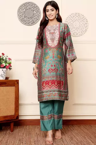 Women Ethnic Motifs Printed Regular Gotta Patti Chanderi Silk Kurta with Trousers
