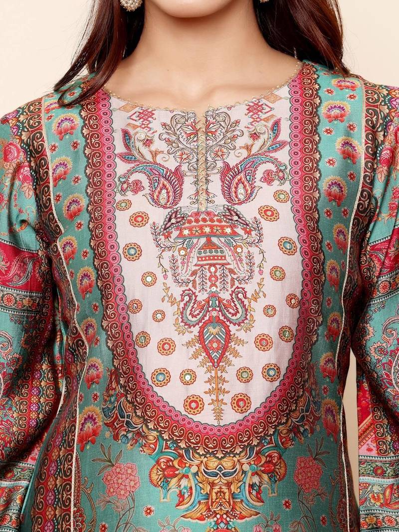 Women Ethnic Motifs Printed Regular Gotta Patti Chanderi Silk Kurta with Trousers