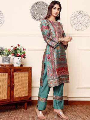 Women Ethnic Motifs Printed Regular Gotta Patti Chanderi Silk Kurta with Trousers 4
