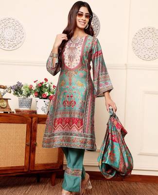 Women Ethnic Motifs Printed Regular Gotta Patti Chanderi Silk Kurta with Trousers 6