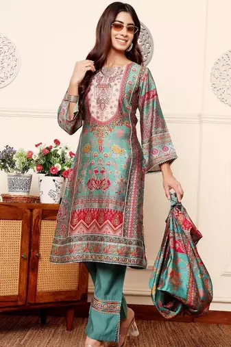 Women Ethnic Motifs Printed Regular Gotta Patti Chanderi Silk Kurta with Trousers