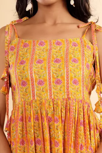 Floral Printed A-Line Kurta With Sharara And Dupatta