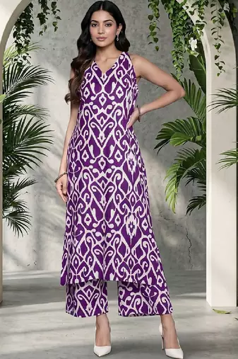 Women Ethnic Motifs Printed Regular Pure Cotton Kurta with Palazzos