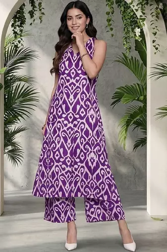 Women Ethnic Motifs Printed Regular Pure Cotton Kurta with Palazzos